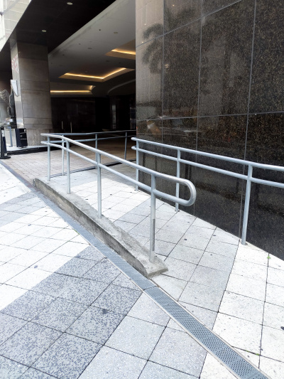 Ramp entrance with handrails