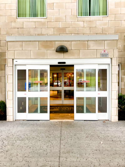 Hotel step-free entrance with automatic doors