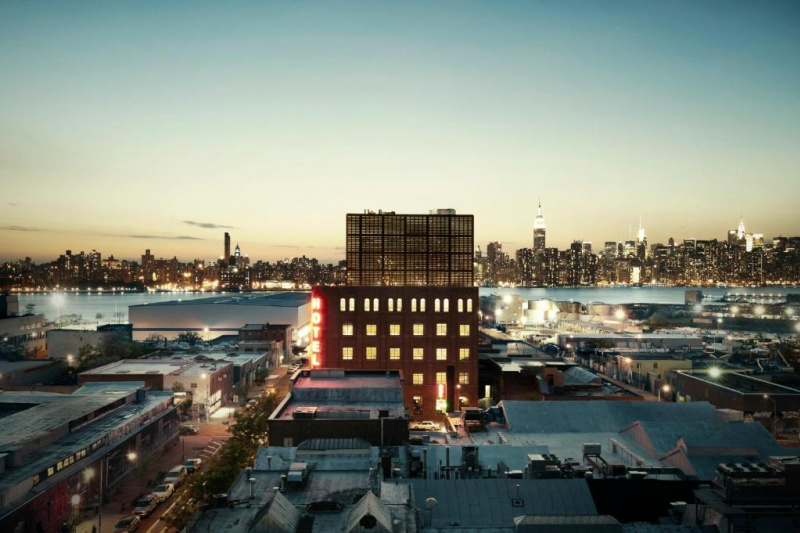 Hotel building at dusk