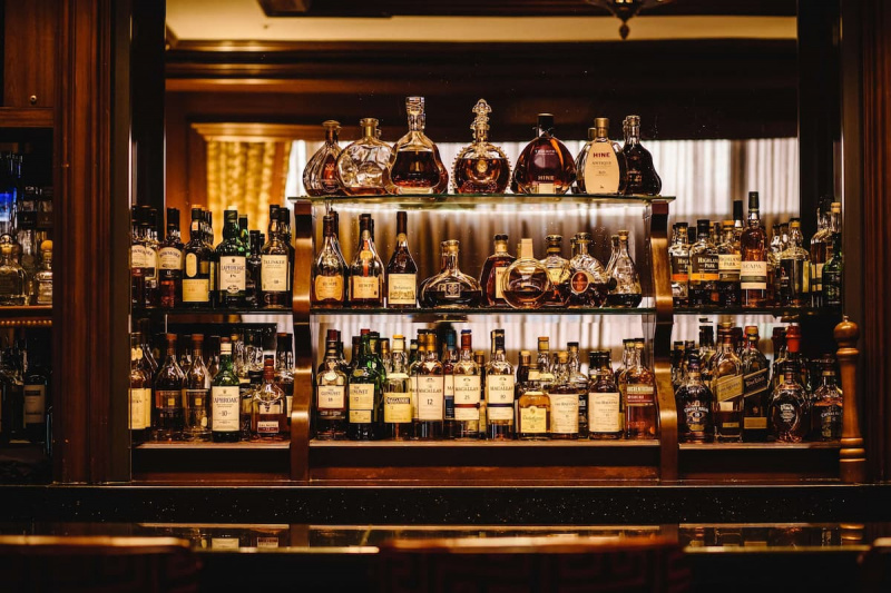 Bottles behind the counter at the bar