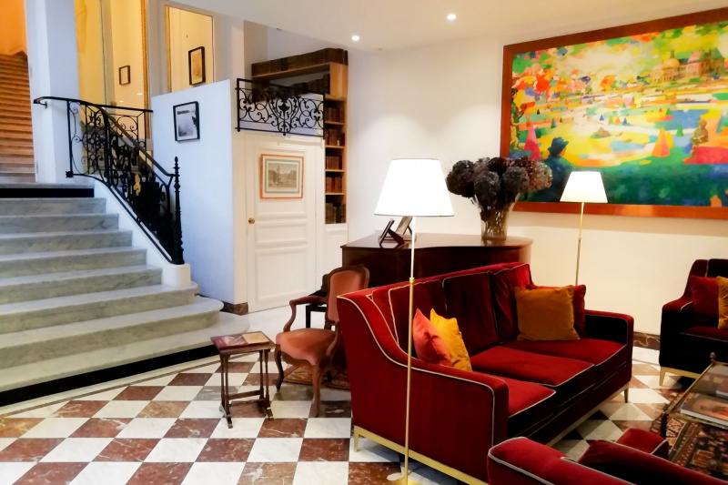 The hotel lobby