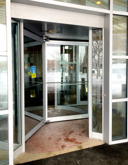 Hotel entrance with revolving doors