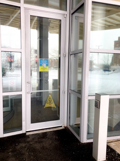 Accessible entrance with glass doors