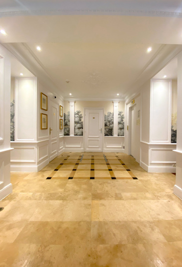 The hotel lobby