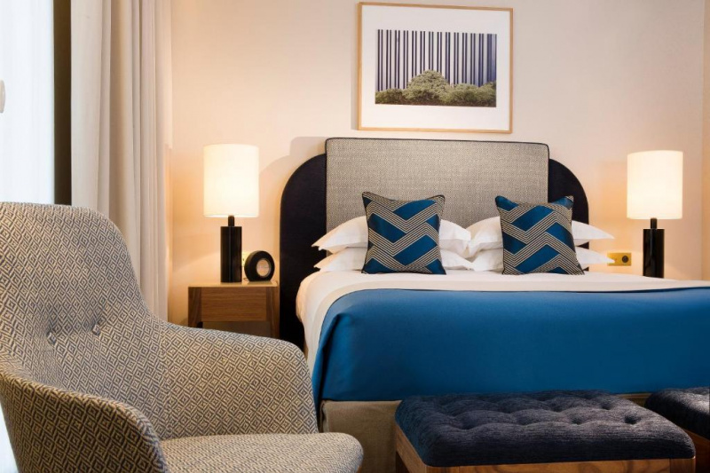 Guestroom with contemporary decor and artwork