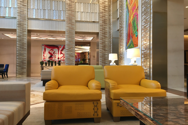 The hotel lobby