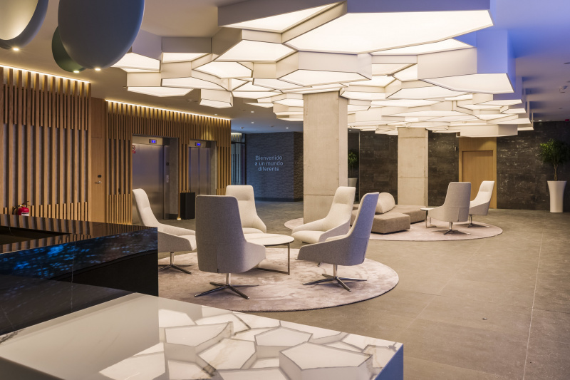 The hotel lobby