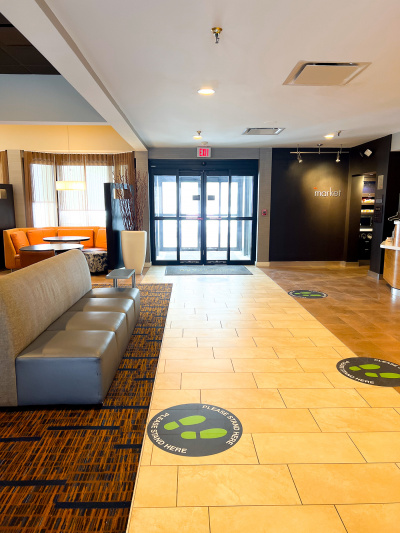 The hotel lobby