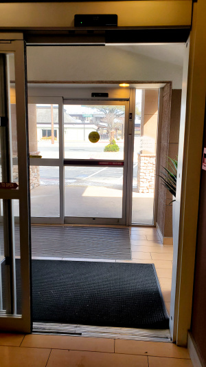Entrance to lobby with automatic doors