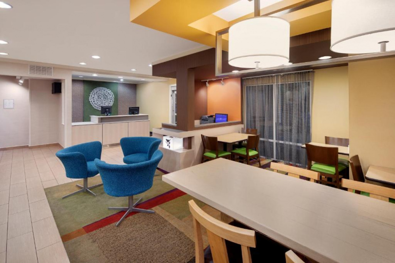 Lobby with front desk and seating areas