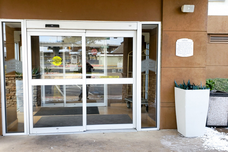 Hotel entrance with automatic doors