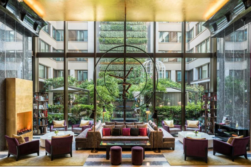 The hotel lobby