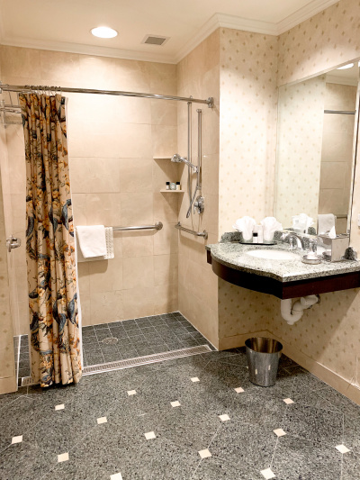Bathroom with roll-in shower and sink