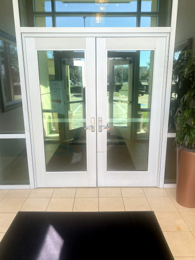 Hotel entrance with double doors