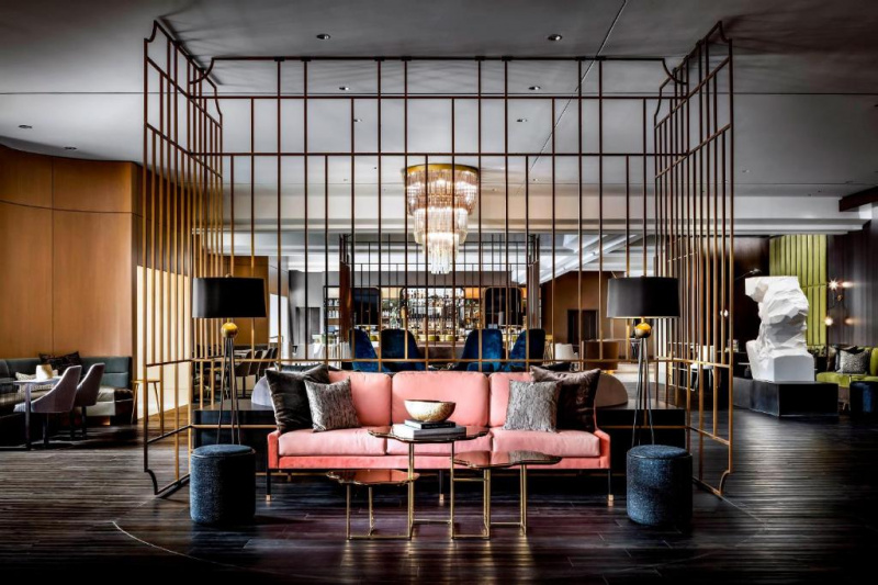 The hotel lobby