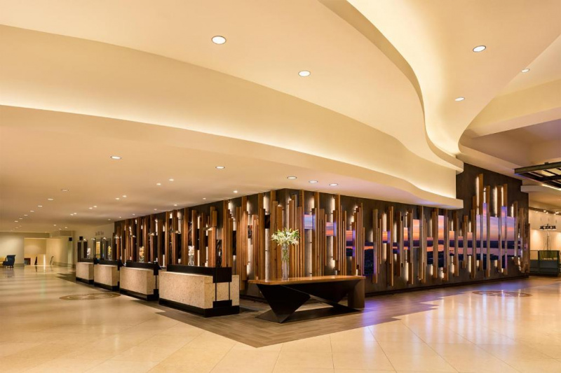 Tiled lobby with modern decor