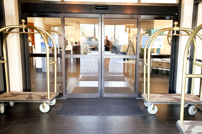 Hotel entrance with automatic doors