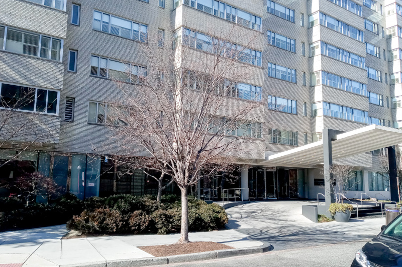 Hotel building with covered entrance