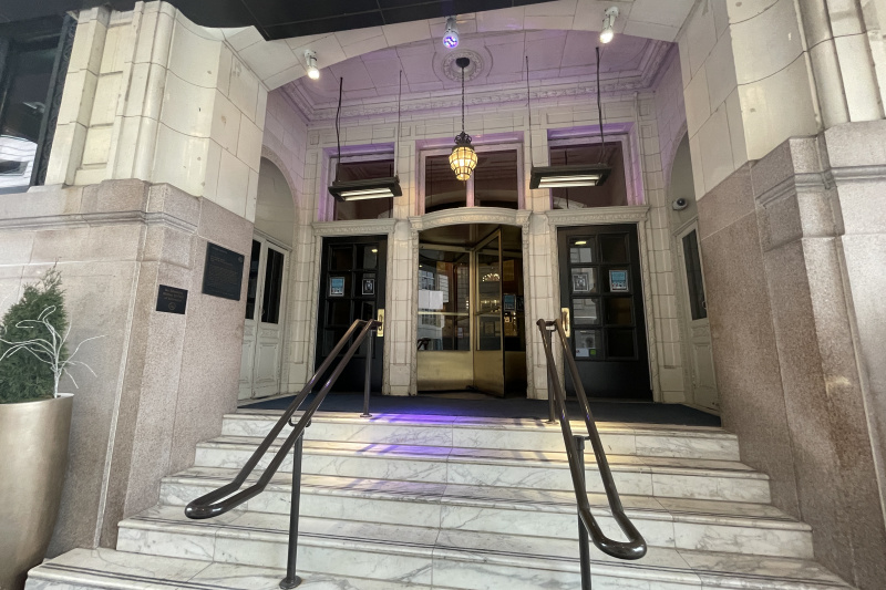 Hotel entrance accessed by marble steps