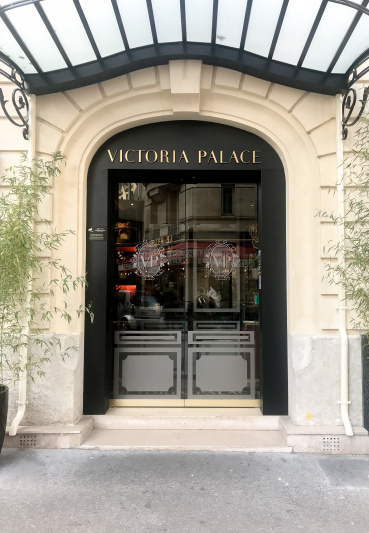 Hotel entrance accessed by one step