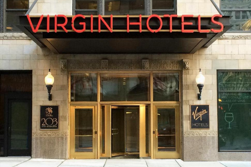 Hotel entrance with revolving and accessible doors