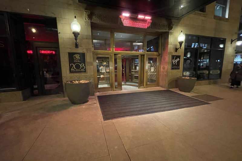 Hotel entrance with revolving and accessible doors