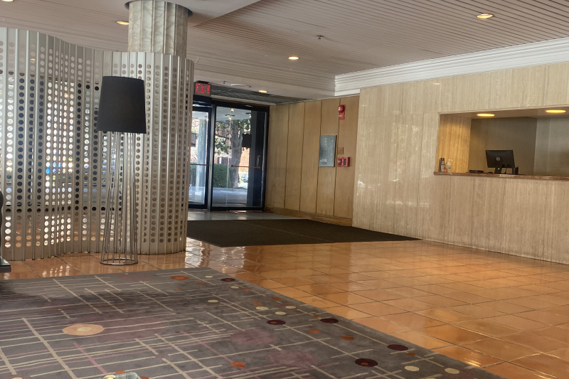The hotel lobby