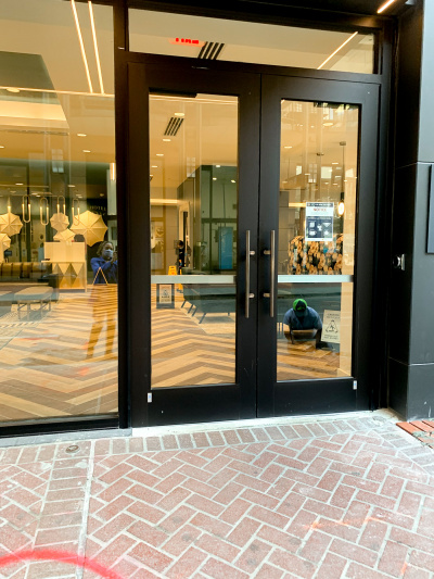 Hotel entrance with double doors