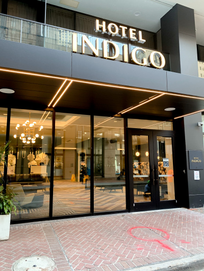 Hotel entrance with automatic doors