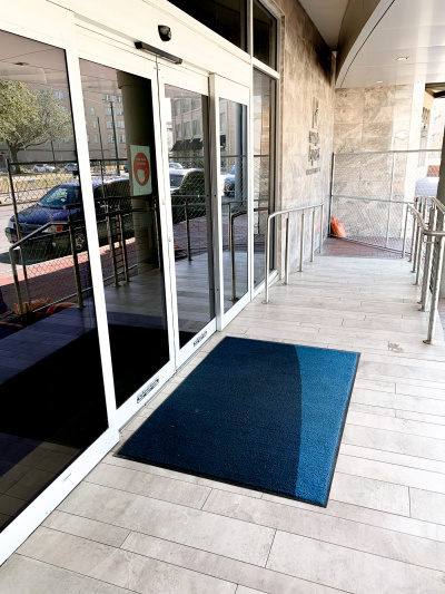 Hotel entrance with automatic double doors
