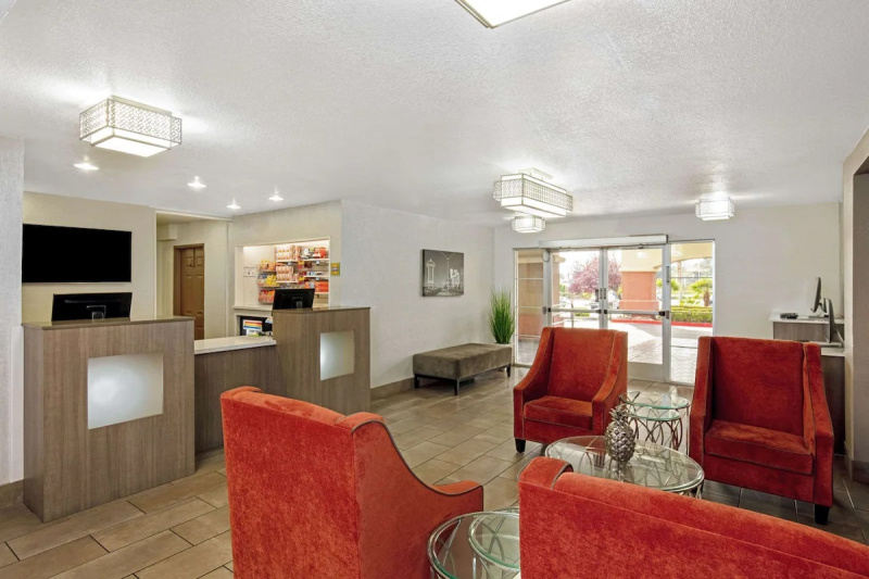 The hotel lobby