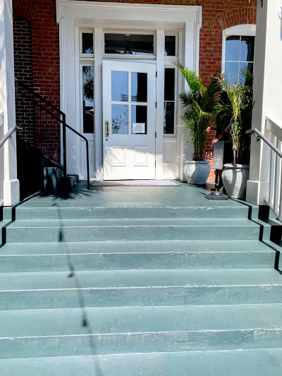 Lobby entrance accessed by stairs
