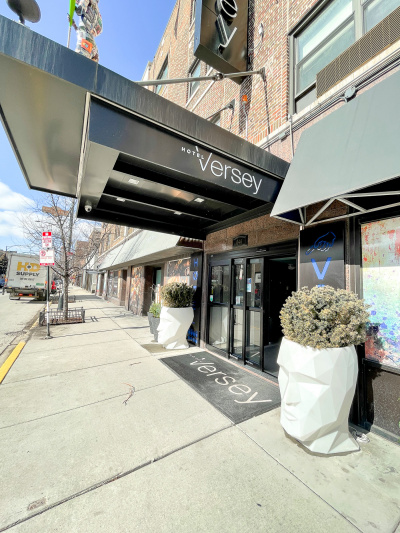 Hotel entrance at street level