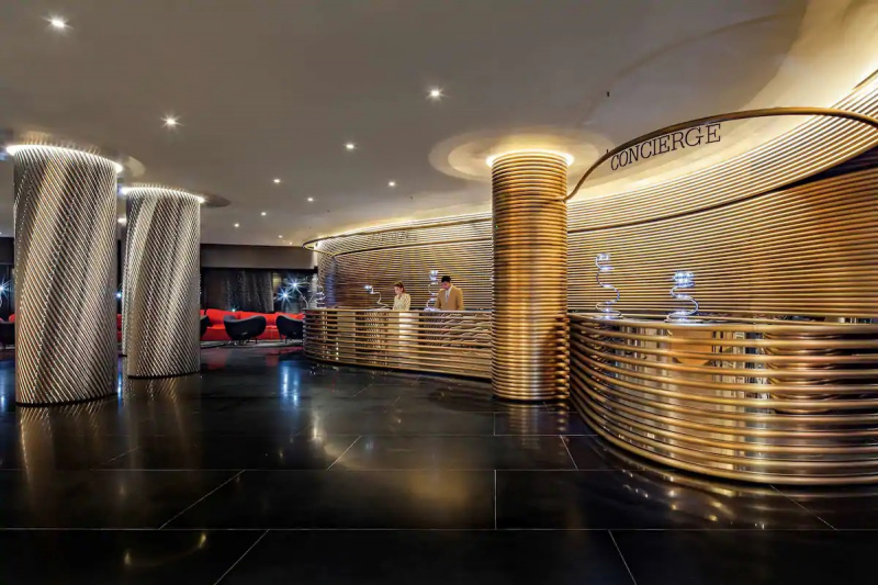 Modern lobby area with tiled floor