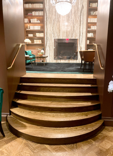 Steps to lobby seating area