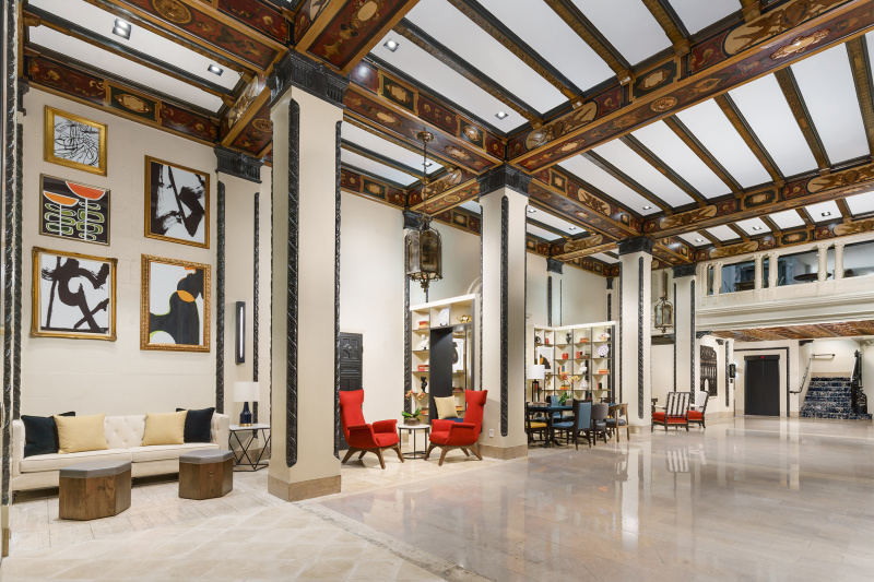 The hotel lobby