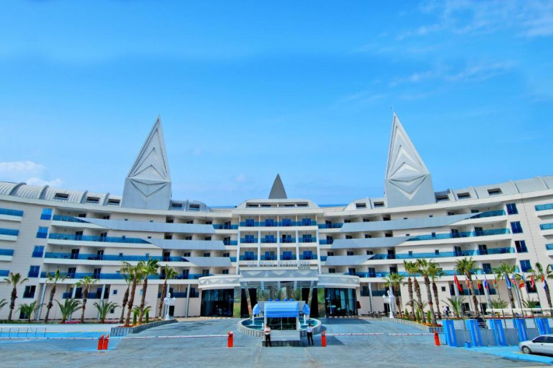 Hotel building with security barriers