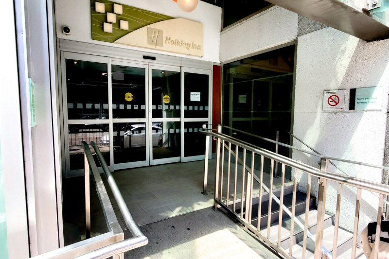 There is a shallow ramped access to the accessible hotel entrance.