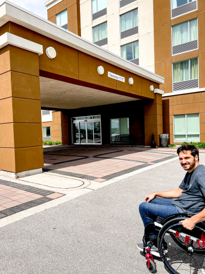The hotel has step-free access through automatic sliding doors.