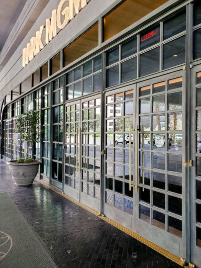 There is step-free access from the sidewalk to the hotel through several pairs of double doors.