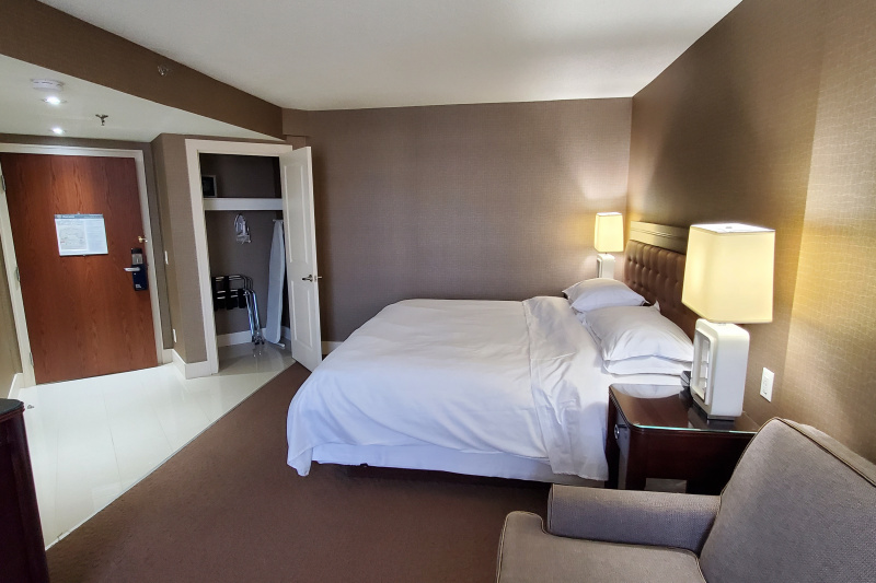 The Premium Accessible has a king-sized bed, a large TV and a roll-in closet.