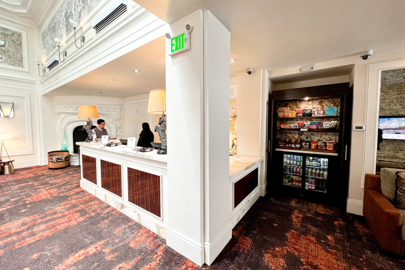 The hotel reception sells snacks and has a lowered counter section for wheelchair access.