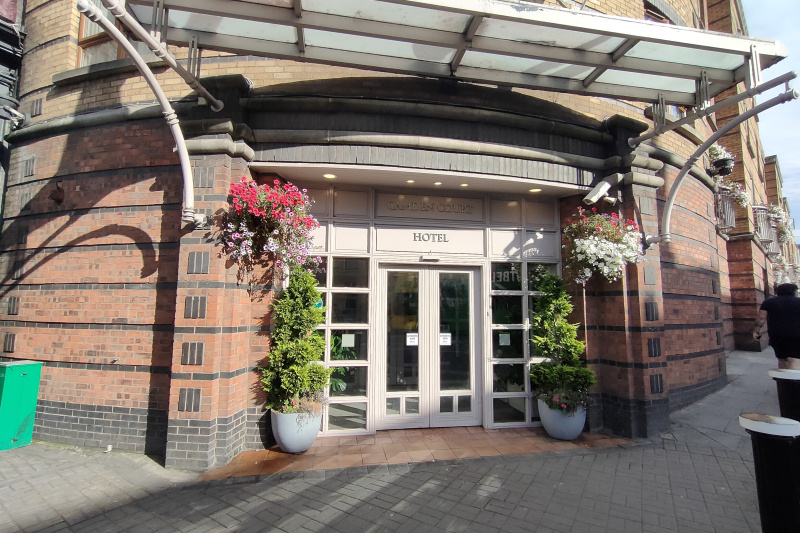Access to the hotel is through 2 glass sliding doors. There is a step-free, cobbled entrance leading up to the doors.
