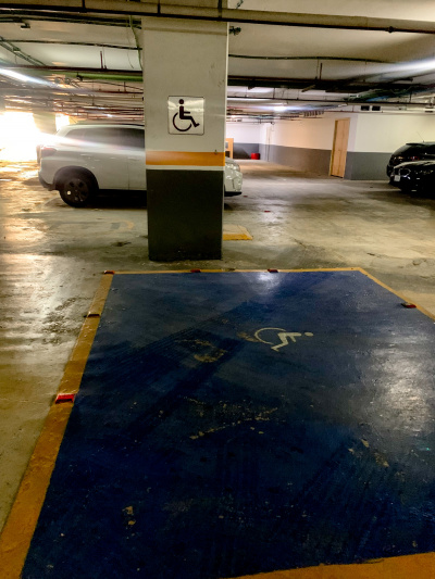 The hotel's underground car park has a designated parking space for wheelchair users.