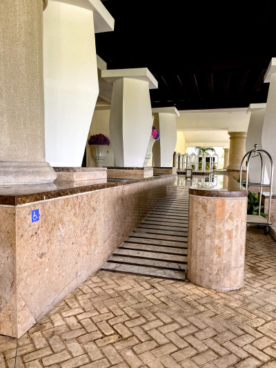 There is a wheelchair-accessible entrance to the hotel up a marble ramp with anti-slip strips.