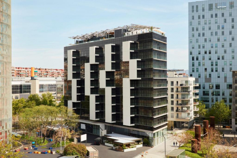 An exterior view of the hotel, which is in an urban area.