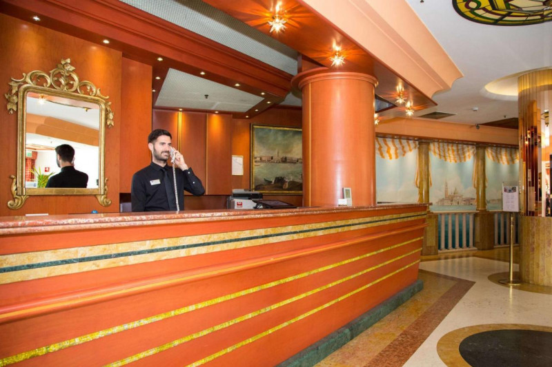 The spacious, step-free reception area has a high check-in desk.