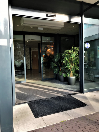 There is step-free access to the hotel through 2 sets of automatic glass doors. There is a doormat in front of the outer doors.
