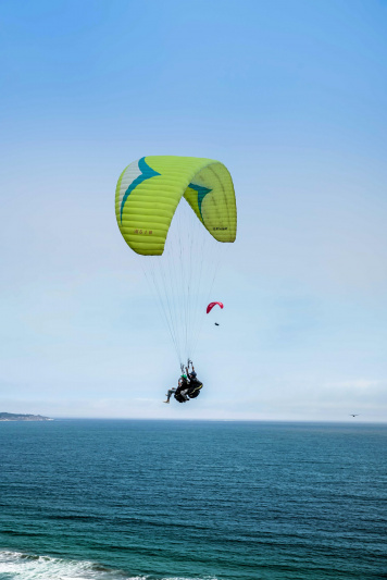 Paragliders explore the ocean and skies.