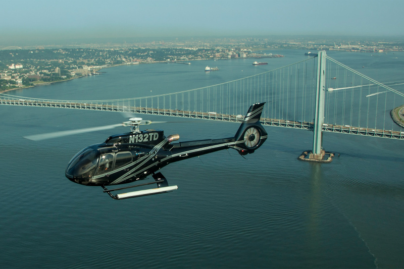 View of the Verrazzano-Narrows Bridge from a helicopter